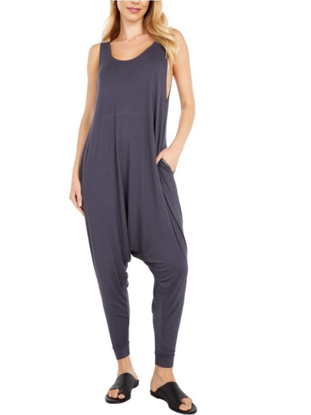 Momper Romper Maternity Jumpsuit Small Sleeveless Slate Blue Gray Relaxed Fit